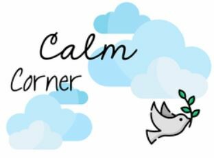 Calming Corner graphic with a bird and clouds