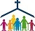 graphic of an animated church with people in it