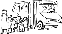graphic of a mom and kids getting onto a bus
